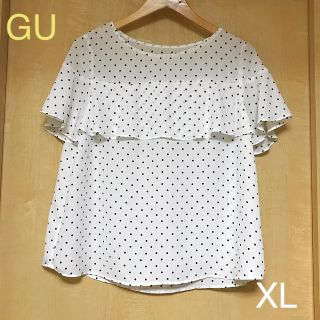 ジーユー(GU)のgu ドット フリル ブラウス XL(シャツ/ブラウス(半袖/袖なし))