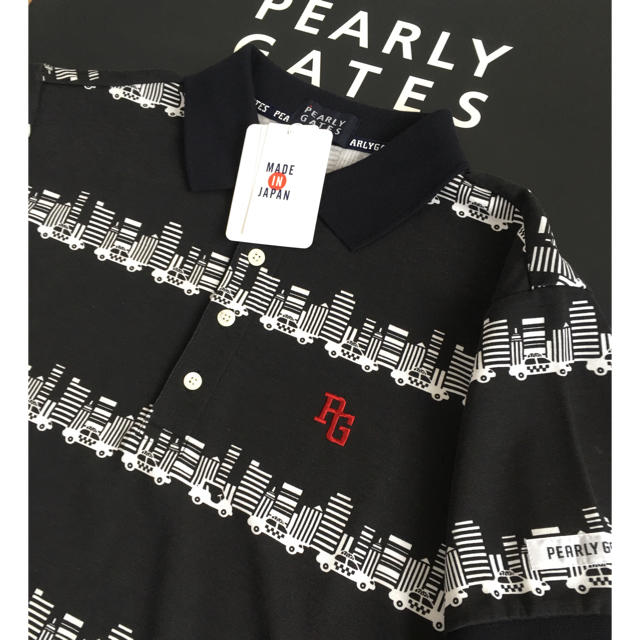 新品 パーリーゲイツ Ry/Peポンチ 半袖ポロシャツ サイズ5 L/日本製 黒