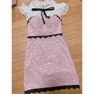 ローブ(ROBE)のローブドフルール 立体フラワーレース襟リボン×刺繍レース台形ミニドレス(ミニドレス)