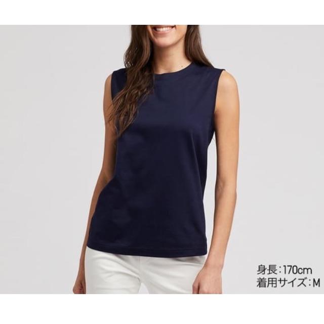 UNIQLO(ユニクロ)の新品 ユニクロ マーセライズ コットンT ノースリーブ M レディースのトップス(Tシャツ(半袖/袖なし))の商品写真