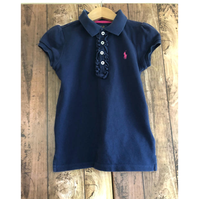 Ralph Lauren(ラルフローレン)のラルフローレン 胸元フリル ポロシャツ 115 120 ネイビー   キッズ/ベビー/マタニティのキッズ服女の子用(90cm~)(Tシャツ/カットソー)の商品写真