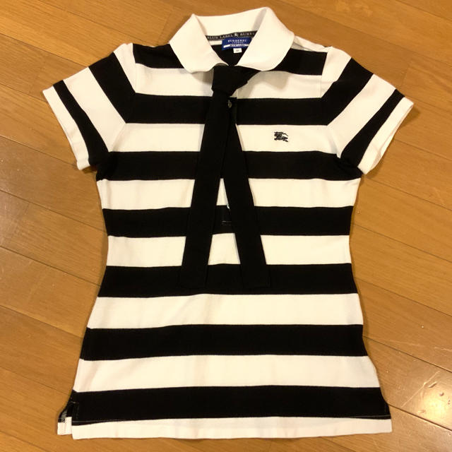 BURBERRY BLUE LABEL(バーバリーブルーレーベル)の【美品】バーバリー ブルーレーベル ボーダーポロシャツ タイリボン付き レディースのトップス(ポロシャツ)の商品写真