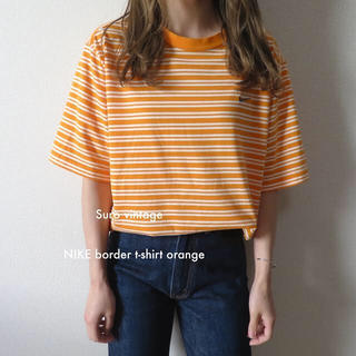 ナイキ(NIKE)のNIKE スウォッシュ 刺繍 ボーダー tシャツ オレンジ 古着 レディース (Tシャツ(半袖/袖なし))