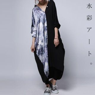 アンティカ(antiqua)のantiqua　アンティカ　水彩アート　ロングシャツワンピ(ロングワンピース/マキシワンピース)