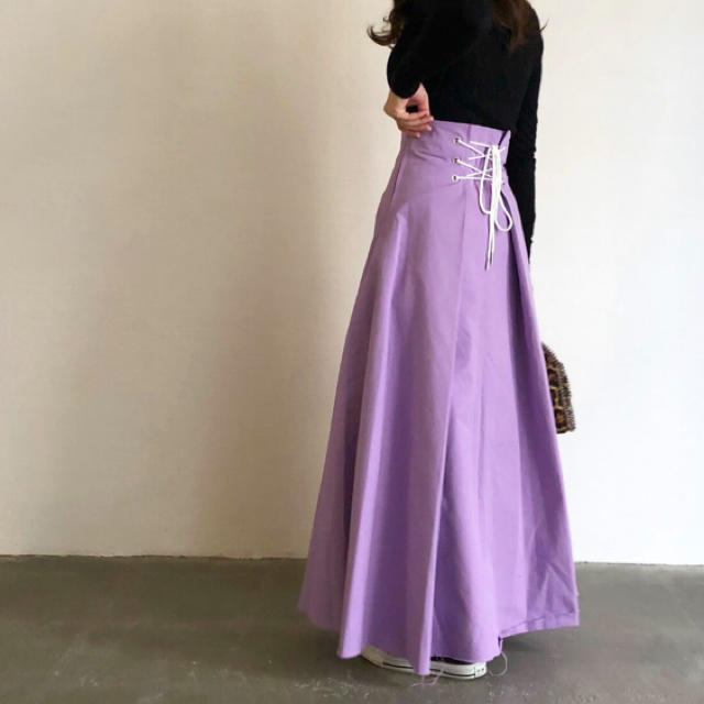 mite ミテ 大人気 完売品 バックロープ スカート パープル  レディースのスカート(ロングスカート)の商品写真