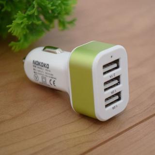 グリーン USB 3ポート シガー ソケット ライター 充電器アダプター(車内アクセサリ)