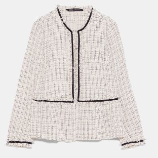 ザラ(ZARA)のザラ ツィード ショートジャケット タグ付き(ノーカラージャケット)