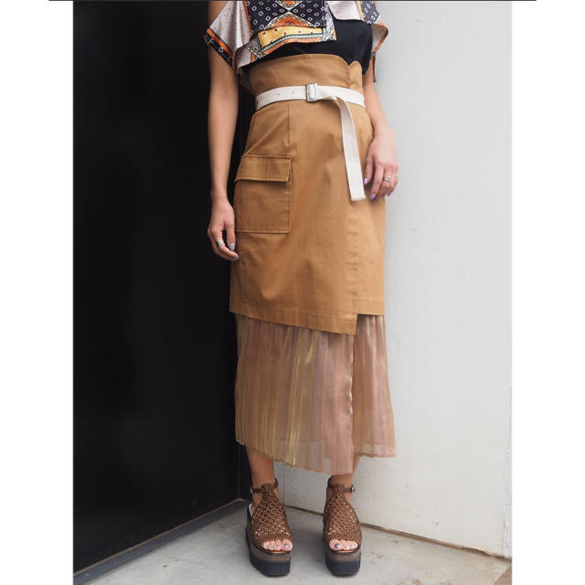 MURUA(ムルーア)のヘムシアープリーツラップスカート レディースのスカート(ひざ丈スカート)の商品写真