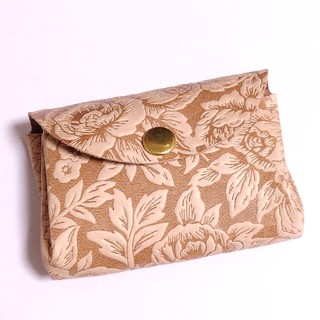 【母の日 セール】ミニ財布（アコーディオン・花柄ベージュ・真鍮）(財布)