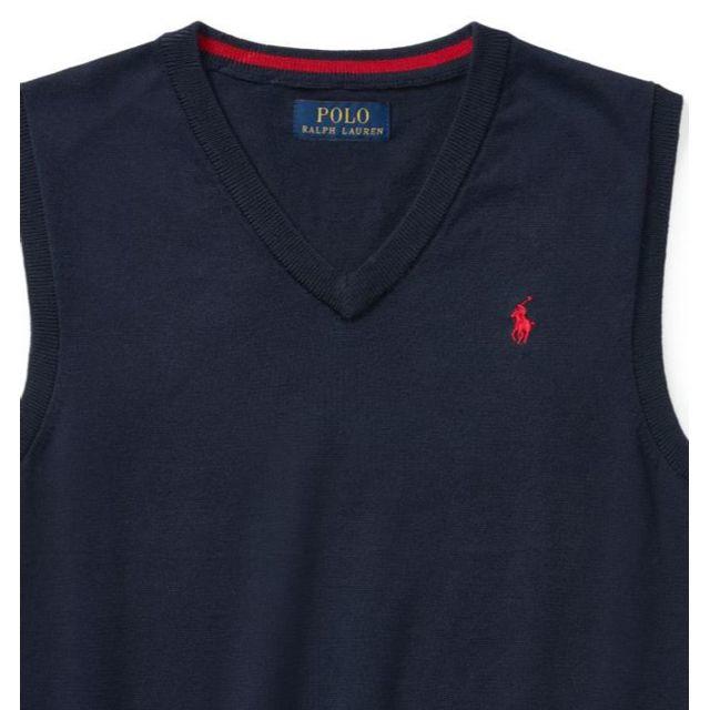 Ralph Lauren(ラルフローレン)の☆新品☆170 ラルフローレン コットンVネックベスト ネイビー 8956 キッズ/ベビー/マタニティのキッズ服男の子用(90cm~)(ニット)の商品写真