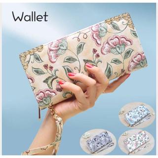 【即購入OK♪】ボタニカル柄 スリム長財布 カード収納たっぷり 可愛い刺繍風(財布)