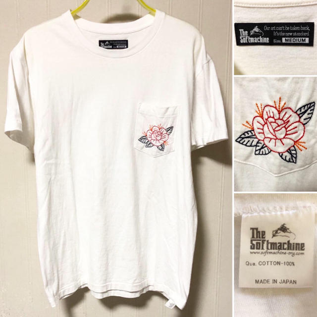 日本製 SOFTMACHINE ソフトマシーン ローズ刺繍 ポケットTシャツ