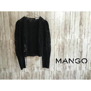 マンゴ(MANGO)のMANGO マンゴー レースブラウス ブラック size XS(シャツ/ブラウス(長袖/七分))