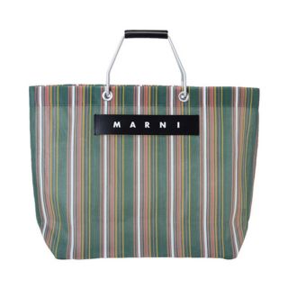 マルニ(Marni)のMARNI flower cafeストライプトートバッグ グリーン(トートバッグ)