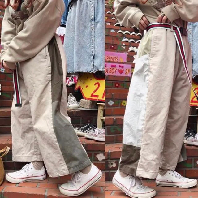 PANAMA BOY(パナマボーイ)のPanamaboy＊リメイク古着 BIG SIZE PANTS ベージュ 茶色 レディースのパンツ(チノパン)の商品写真