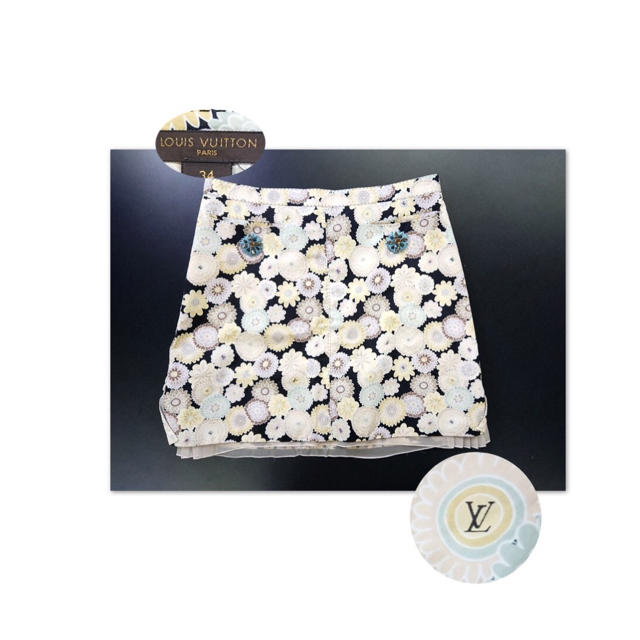 LOUIS VUITTON(ルイヴィトン)のLOUIS VUITTON モノグラムお花柄 台形ミニスカート 裾プリーツ レディースのスカート(ミニスカート)の商品写真