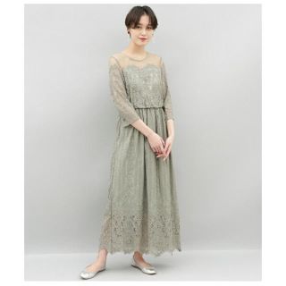 アダムエロぺ(Adam et Rope')のADAM ET ROPÉ FEMME チュール×パネルレースドレス(ロングドレス)