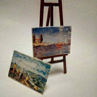 イーゼル&絵具        絵画2枚付き♪ ミニチュア雑貨(ミニチュア)