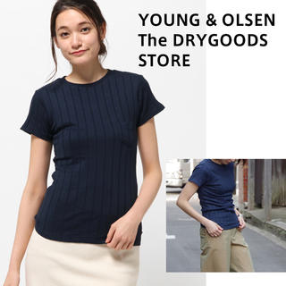 美品 YOUNG & OLSEN ブロードリブ カットソー 紺 ネイビー 1(Tシャツ(半袖/袖なし))