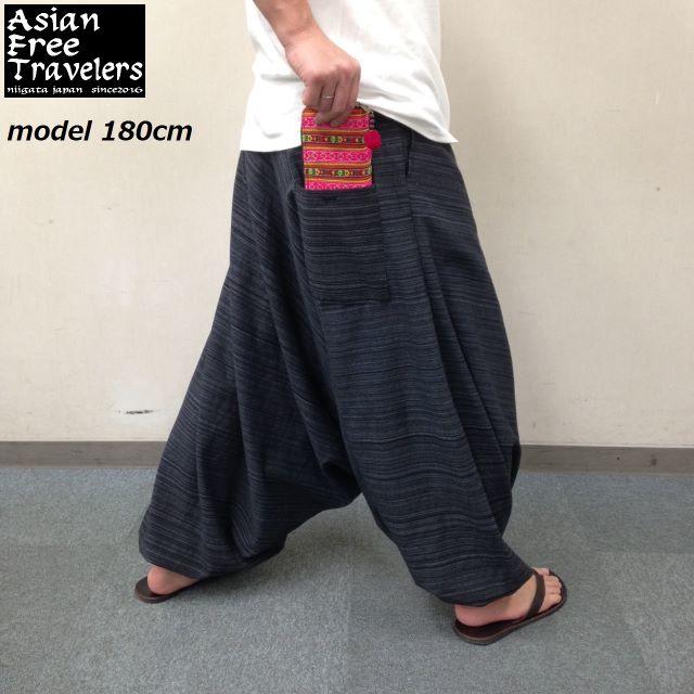 【３ポケット】ストライプ織 サルエルパンツ ブラック メンズのパンツ(サルエルパンツ)の商品写真