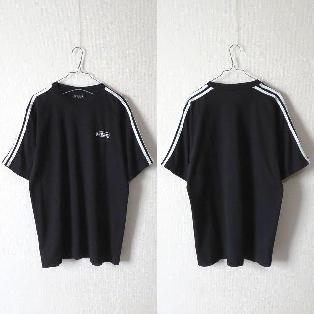 adidas(アディダス)の90s adidas 刺繍 ライン tシャツ 黒 古着 レディース レディースのトップス(Tシャツ(半袖/袖なし))の商品写真