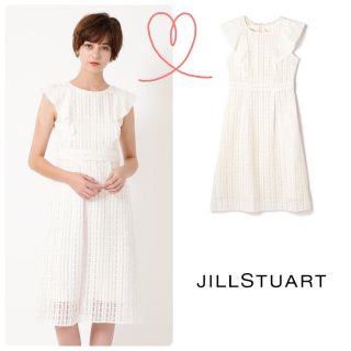 ジルスチュアート(JILLSTUART)の美品☆アラムレースラッフルスリーブワンピース ホワイト ドレスワンピース(ひざ丈ワンピース)