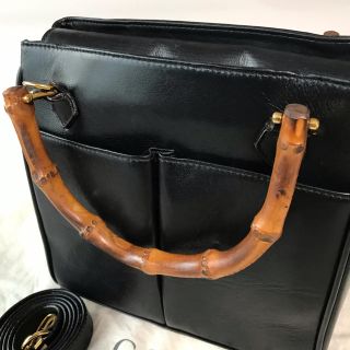 グッチ(Gucci)の正規品 グッチ バンブー レザー ハンドバッグ ブラック(ハンドバッグ)