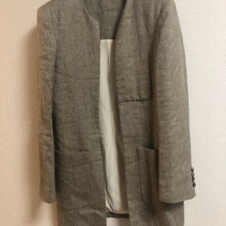 期間限定値下げ フミカウチダ  リネンヘリンボーンカットフロントスーツジャケット(ノーカラージャケット)