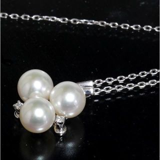 ミキモト(MIKIMOTO)のミキモト MIKIMOTO パール 3P 7mm玉 ダイヤ ネックレス 43cm(ネックレス)