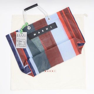 マルニ(Marni)の新品 紙袋付き マルニ フラワーカフェ トートバッグ ストライプ 新色 レッド(トートバッグ)