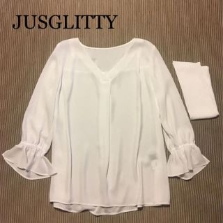 日本製 ジャスグリッティー お袖ボリューム ベルト付きブラウス - 通販 ...