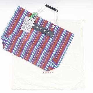 マルニ(MARNI)の新品 紙袋付き マルニ フラワーカフェ トートバッグ ブラウン ストライプ 人気(トートバッグ)
