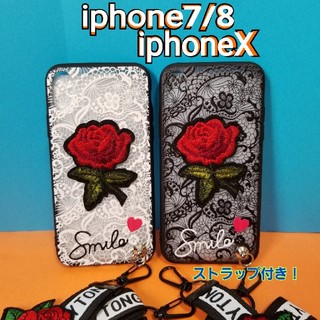 薔薇刺繍入り！iphoneケース(iPhoneケース)