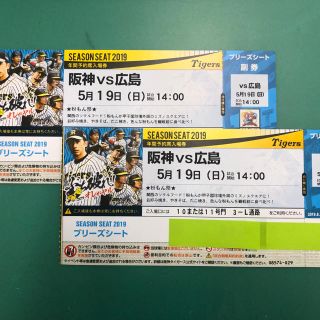 ハンシンタイガース(阪神タイガース)の阪神VS広島 5/19 日  ブリーズシート ペアチケット 雨天中止保証有り(その他)