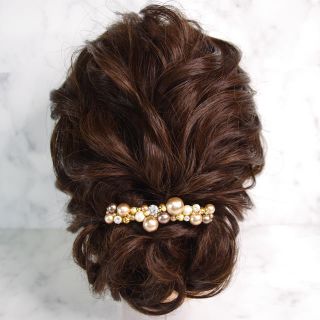 コットンパールとビジューのゴールドバレッタ(ヘアアクセサリー)