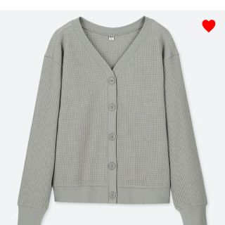 ユニクロ(UNIQLO)のワッフルvネックカーディガン グリーン ユニクロ(カーディガン)