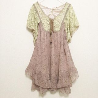 アクシーズファム(axes femme)のレース×シフォンミニワンピ（チュニック）(ミニワンピース)