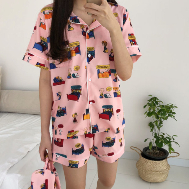 韓国ファッション♥サマースヌーピーパジャマ上下セット レディースのルームウェア/パジャマ(パジャマ)の商品写真