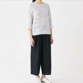 ムジルシリョウヒン(MUJI (無印良品))の◎新品◎今季◎無印良品フレンチリネンイージーワイドパンツ【クロップド丈】／Ｌ(クロップドパンツ)