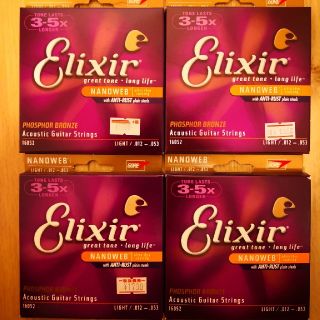 エリクシール(ELIXIR)の新品未使用 アコギ弦 Elixir フォスファーブロンズ ライト 4個セット (弦)