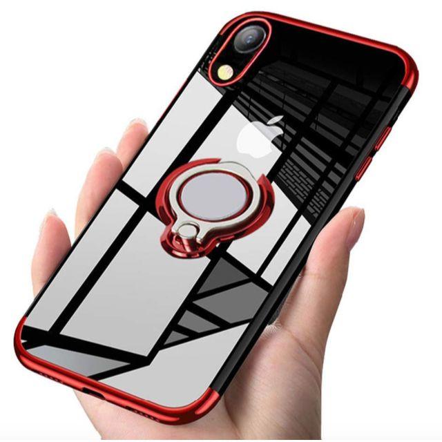 iPhone XR ケース 赤色 リング付きケース 透明 TPUの通販 by busybees shop｜ラクマ