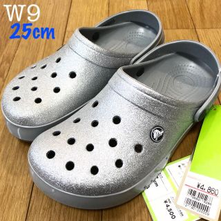 クロックス(crocs)の新品 クロックス クロックバンド シルバーラメ 25cm W9 キラキラ(サンダル)