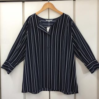 ニジュウサンク(23区)の新品！23区 ウォッシャブル ストライプブラウス(大きいサイズ44)(シャツ/ブラウス(長袖/七分))