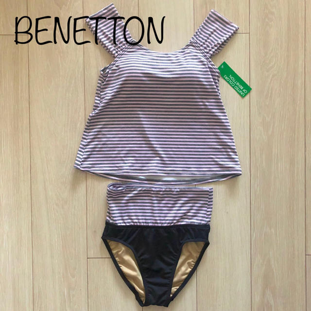 BENETTON(ベネトン)の新品 ベネトン 水着 3点セット ボーダー タンキニ M PK レディース レディースの水着/浴衣(水着)の商品写真