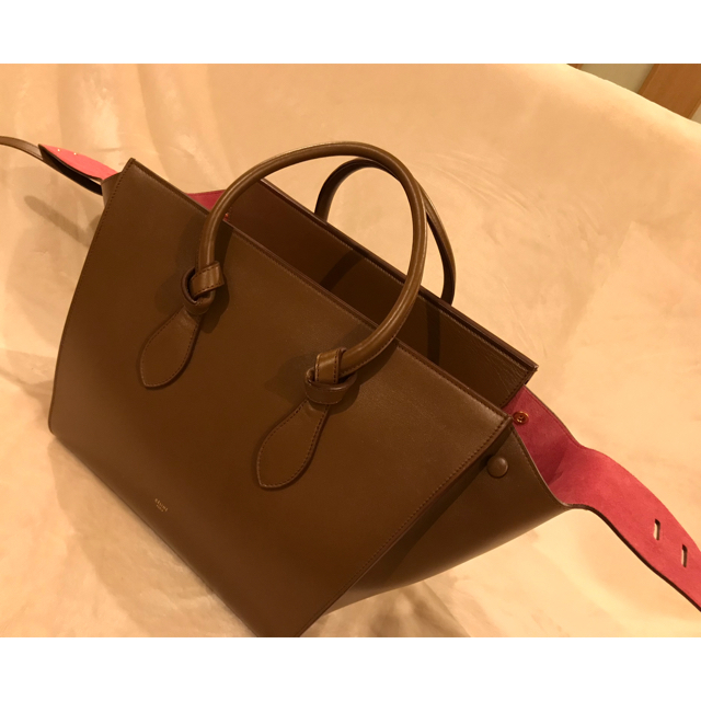 希少 美品 CELINE セリーヌ タイハンドバッグ レザー ブラウン×ピンク