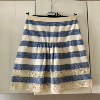 パオラフラーニ(PAOLA FRANI)の美品 パオラフラーニ スカート マリン フレアースカート 白色 青色 リバティ(ひざ丈スカート)