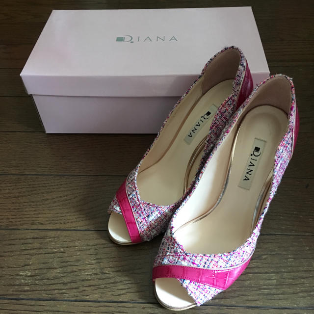DIANA ダイアナ オープンパンプス ピンク ツイード 汗ばみ 24cm DIANA ダイアナ オープンパンプス ピンク ツイード 汗ばみ 24cm