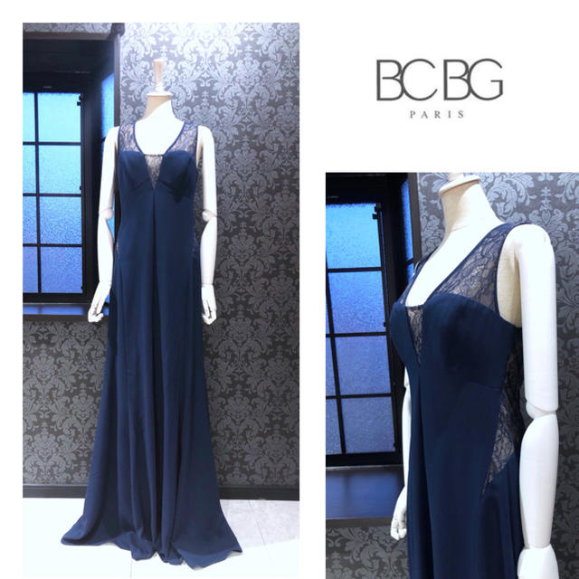 BCBG PARIS ◆ ネイビー レース ロング ドレス