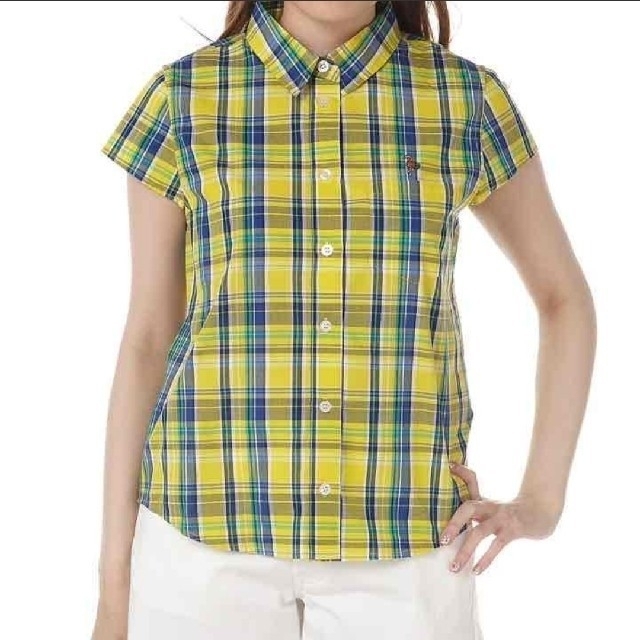 RODEO CROWNS(ロデオクラウンズ)のロデオクラウン　フレンチスリーブシャツ　チェック柄　イエロー　M　新品 レディースのトップス(シャツ/ブラウス(半袖/袖なし))の商品写真