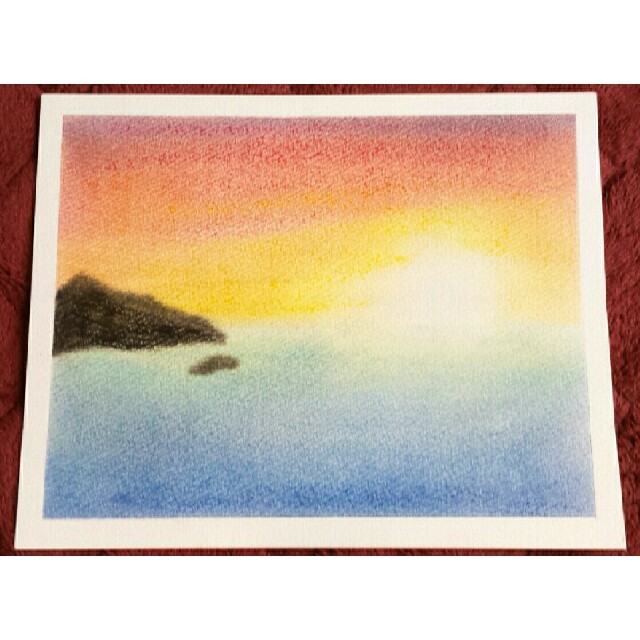 無料イラスト画像 最高の海 夕日 イラスト 色鉛筆